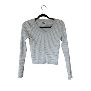 American Eagle Blue Cable Knit Cropped Sweater Sz M Preppy Cottagecore Soft Girl